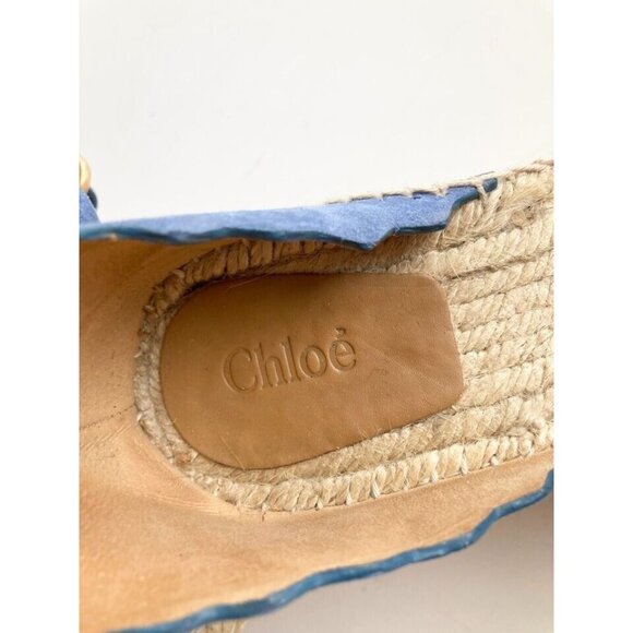 CHLOE Lauren Blue Scalloped Suede Leather Platform Espadrilles Wedges, Size 41 - Picture 5 of 14
